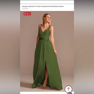 Double Strap Charmeuse Bridesmaid Dress w/pockets style F20346 in martini olive